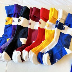 LOT NEW 2 PAIRS Of Socks Soccer Umbro Unisex Men S/M, L/XL Blue white Red Gold